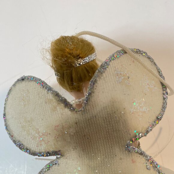 Vintage Handmade Tassel Angel Figurine with Glitter Wings & White Dress - Picture 6 of 9